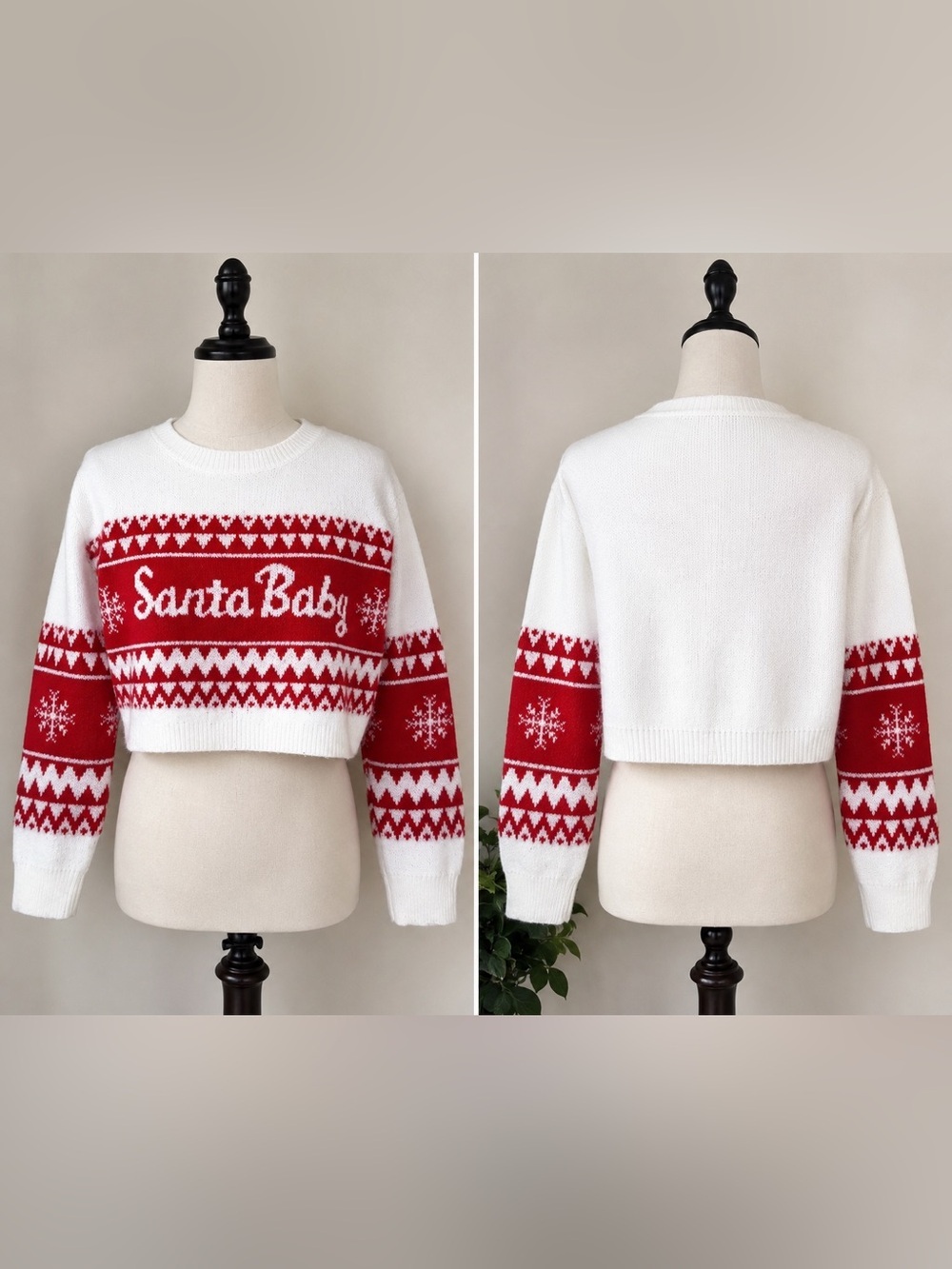 SHEIN Santa Baby Christmas Fair Isle Cropped Sweater XXL 14